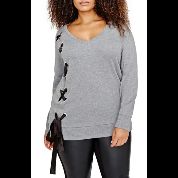 Love & Legend V-Neck Lace-Up Sweatshirt
